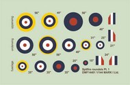  Mark I Decals  1/144 Supermarine Spitfire roundels & fin flashes, Pt.1 DMF14401