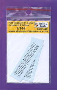  Mark I Decals  1/144 RAF modern 8 inch serial numbers and letters, 2 sets, black. scale height: 1.4 mm DMK14401