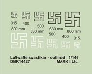  Mark I Decals  1/144 Luftwaffe Swastikas, Outlined (size: 315;400;500;630;800 mm), 2 sets DMK14427
