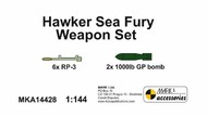 Hawker Sea Fury Weapon Set (resin parts: 6 pcs 60lb RP, 2 pcs 1000lb bomb) #MKA14428