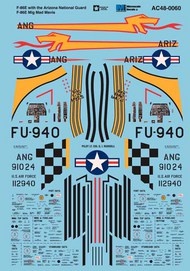  Microscale Decals  1/48 North-American F-86E Sabre (2) 112940 FU-940 38th FS, 51st FW Lt Col George I. Ruddell 'Mig Mad Mavis'; 91024 Arizona ANG with yellow Snake on fuselage. Data stencilling for both. AC480060