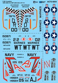  Microscale Decals  1/72 Vought F-8E Crusaders VMF (AW) 312, VMF (AW) 232 & VF-111 AC720054