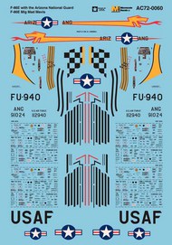  Microscale Decals  1/72 North-American F-86E Sabre (2) 112940 FU-940 38th FS, 51st FW Lt Col George I. Ruddell 'Mig Mad Mavis'; 91024 Arizona ANG with yellow Snake on fuselage. Data stencilling for both. AC720060