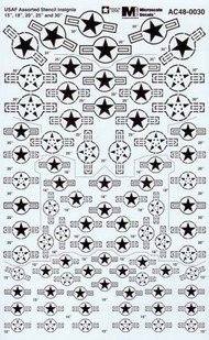  Microscale Decals  1/48 USAF Assorted Stencil Insignia 15' , 18' , 20' , 25' , and 30' MS48030