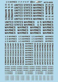  Microscale Decals  1/72 US Marines Lettering 3 , 6 , 9 , 12 MS72032