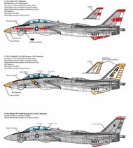 Grumman F-14A Tomcats. This set includes VF-1, VF-14 & VF-142 decorations. The F-14 was initially equipped with two Pratt & Whitney TF30 (or JT10A) turbofan engines with each providing a maximum thrust of 20,900 lb (93 kN) and giving the aircraft an offic #MS72044