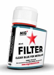  MIG Productions  NoScale Enamel Clear Blue Filter for Metallics 35ml Bottle MIGF428