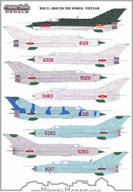  Model Maker Decals  1/48 Mikoyan MiG-21 Vietnam [MiG-21PF, MiG-21PFM, MiG-21f-13, MiG-21bis and MiG-21UM] D48123