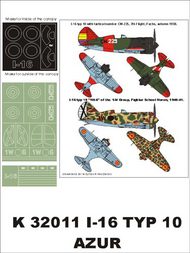 Polikarpov I-16 (Spain) 2 canopy masks (exterior and interior) + 2 insignia masks #MXK32011