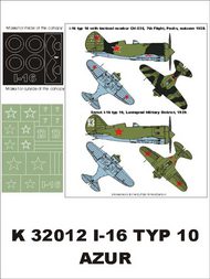 Polikarpov I-16 (USRR) 2 canopy masks (exterior and interior) + 1 insignia masks #MXK32012