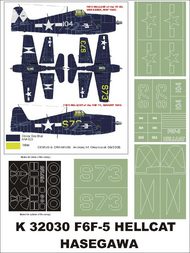 Grumman F6F-5 Hellcat 2 canopy masks (exterior and interior) + 4 insignia masks #MXK32030
