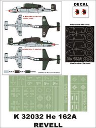  Montex Masks  1/32 Heinkel He.162A-2 Salamander 2 canopy masks (exterior and interior) + 2 insignia masks + decals MXK32032