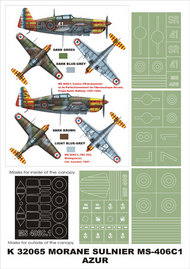  Montex Masks  1/32 Morane-Saulnier MS.406C1 (Vichy) 2 canopy masks (exterior and interior) + 4 insignia masks (designed to be used with AB Toys/Azur kits) MXK32065