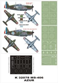  Montex Masks  1/32 Morane-Saulnier MS.406C1 (France) 2 canopy masks (exterior and interior) + 3 insignia masks (designed to be used with AB Toys/Azur kits) MXK32078
