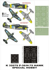  Montex Masks  1/32 Curtiss P-36A /H-75A-1 Hawk (Finland) 2 canopy masks (exterior and interior) + 2 insignia masks (designed to be used with Azur and Special Hobby kits) MXK32079