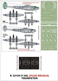  Montex Masks  1/32 Lockheed P-38L 2 canopy masks (exterior and interior) + 3 insignia masks + decals MXK32105