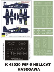 Grumman F6F-5 Hellcat 2 canopy masks (exterior and interior) + 3 insignia masks #MXK48020
