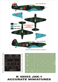  Montex Masks  1/48 Yakovlev Yak-1 canopy masks (exterior and interior) + 1 insignia masks (designed to be used with Accurate Miniatures and Eduard kits) MXK48065