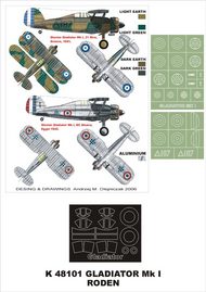 Gloster Gladiator Mk.I 2 canopy masks (exterior and interior) + 2 insignia masks (designed to be used with Eduard and Roden kits) #MXK48101
