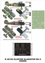  Montex Masks  1/48 Gloster Gladiator Mk.II 2 canopy masks (exterior and interior) + 1 insignia masks (designed to be used with Eduard and Roden kits) MXK48109