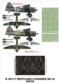 Westland Lysander Mk.III 2 canopy masks (exterior and interior) + 2 insignia masks (designed to be used with Eduard kits and Gavia kits) #MXK48111