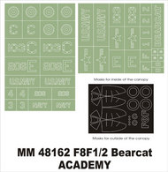  Montex Masks  1/48 Grumman F8F-1/Grumman F8F-2 Bearcat 2 canopy masks (exterior and interior) + 2 insignia masks (designed to be used with Academy kits) MXMM48162