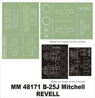  Montex Masks  1/48 North-American B-25J Mitchell 2 canopy masks (exterior and interior) + 2 insignia masks (designed to be used with Monogram and Revell kits) MXMM48171
