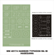  Montex Masks  1/48 Hawker Typhoon Mk.IB (Bubbletop) 2 canopy masks (exterior and interior) + 1 insignia masks MXMM48174