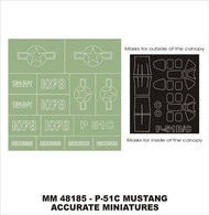  Montex Masks  1/48 North-American P-51C 2 canopy masks (exterior and interior) + 1 insignia masks (designed to be used with Accurate Miniatures kits) MXMM48185