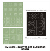  Montex Masks  1/48 Gloster Sea Gladiator 2 canopy masks (exterior and interior) + 2 insignia masks (designed to be used with Eduard and Roden kits) MXMM48190