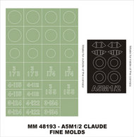 Montex Masks  1/48 Mitsubishi Type 96 Carrier Fighter A5M1/A5M2 Claude 2 canopy masks (exterior and interior) + 1 insignia masks (designed to be used with Fine Molds kits) MXMM48193