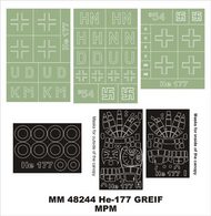  Montex Masks  1/48 Heinkel He.177A-5 2 canopy masks (exterior and interior) + 3 insignia masks (designed to be used with MPM kits) MXMM48244