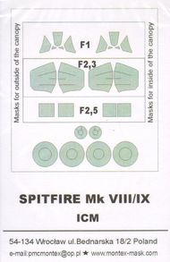  Montex Masks  1/48 Supermarine Spitfire Mk.VIII/Mk.IX (exterior and interior) canopy masks MXSM48121
