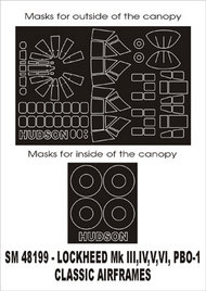  Montex Masks  1/48 Lockheed Hudson Mk.III/Mk.IV/Mk.V/Mk.VI/PBO-1 (exterior and interior) canopy masks (designed to be used with Classic Airframes kits) MXSM48199