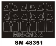  Montex Masks  1/48 Mikoyan MiG-21 Bis (exterior and interior) canopy masks MXSM48351