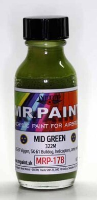  MRP/Mr Paint  NoScale MRP178 - Mid Green 322M - Modern Swedish AF 30ml (for Airbrush only) MRP178