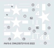 Owl Decals  1/72 Grumman F6F-5-E Night Hellcat White 1 or white 4 VF-33 OWLDS72115