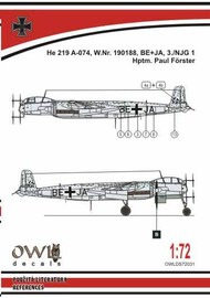  Owl Decals  1/72 Heinkel He.219A-0 BE+JA (Forster) OWLDS7231