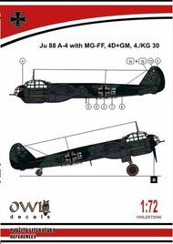  Owl Decals  1/72 Junkers Ju.88A-4 with MGFF cannon (D4+GM KG 30) OWLDS7246