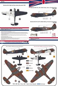  Owl Decals  1/72 Bristol Blenheim Mk.I NF Part I NGoR (Cunningham) or ZKoP OWLDS7276