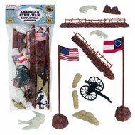 American Civil War Battlefield: Fences, Sandbags, Guns, Horses etc. (18pcs) (Bagged) (BMC Toys) #PYS67074