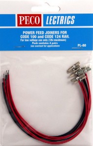  PECO TRACK  NoScale O/HO Code 100 & Code 124 Power Feed Rail Joiners (4prs) PECPL80