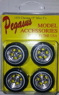  Pegasus Hobbies  1/24-1/25 15" Mini T's Rims w/Whitewall Tires (4) PGH1121