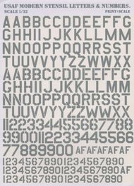  Print Scale Decals  1/32 USAF modern stencil letters and numbers Gray PSL32002