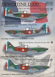  Print Scale Decals  1/72 Dewoitine D.520 PSL72078