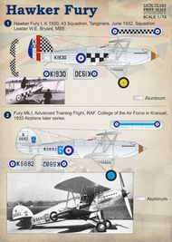 Print Scale Decals  1/72 Hawker Fury: 1. Hawker Fury I, K 1930, 43 Squ PSL72093