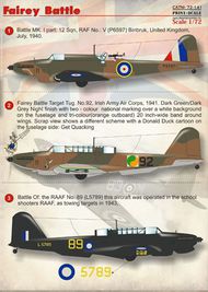 Print Scale Decals  1/72 Fairey Battle: 1. Battle MK. I part: 12 Sqn, PSL72141