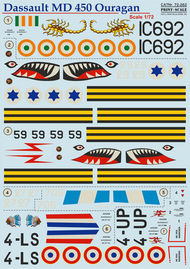  Print Scale Decals  1/72 Dassault MD 450 Ouragan PSL72262