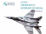  Quinta Studio  1/48 Mikoyan MiG-29 (designed to be used with 9-13 kits) 3D-Printed & coloured Interior on decal paper QTSQD48093