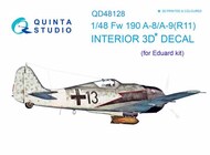  Quinta Studio  1/48 Focke-Wulf Fw.190A-8/A-9 (R11) 3D-Printed & coloured Interior on decal paper QTSQD48128